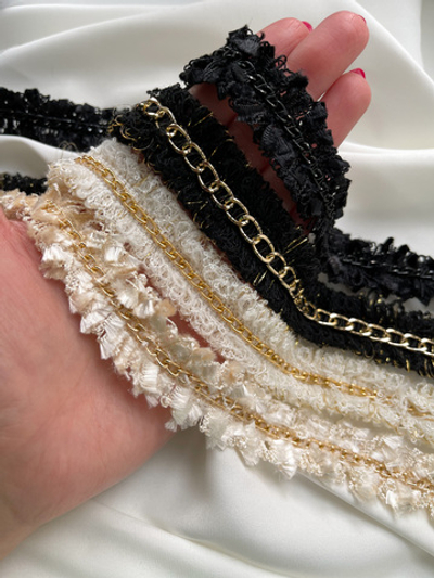 Тесьма черная с черной цепью