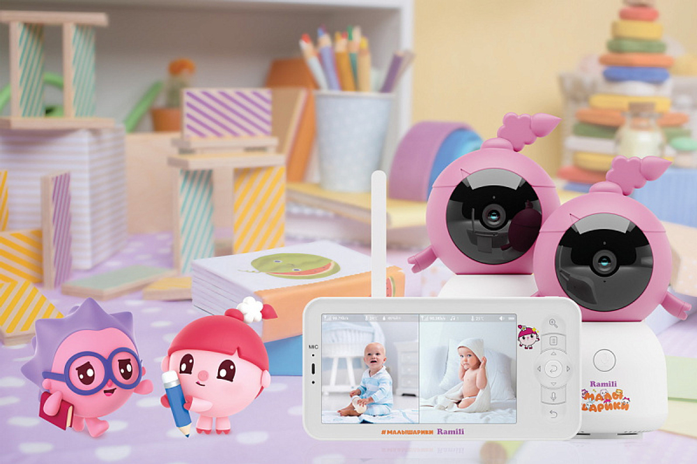 Видеоняня Ramili Baby RV100X2NUSHA Нюша, Малышарики, с креплениями