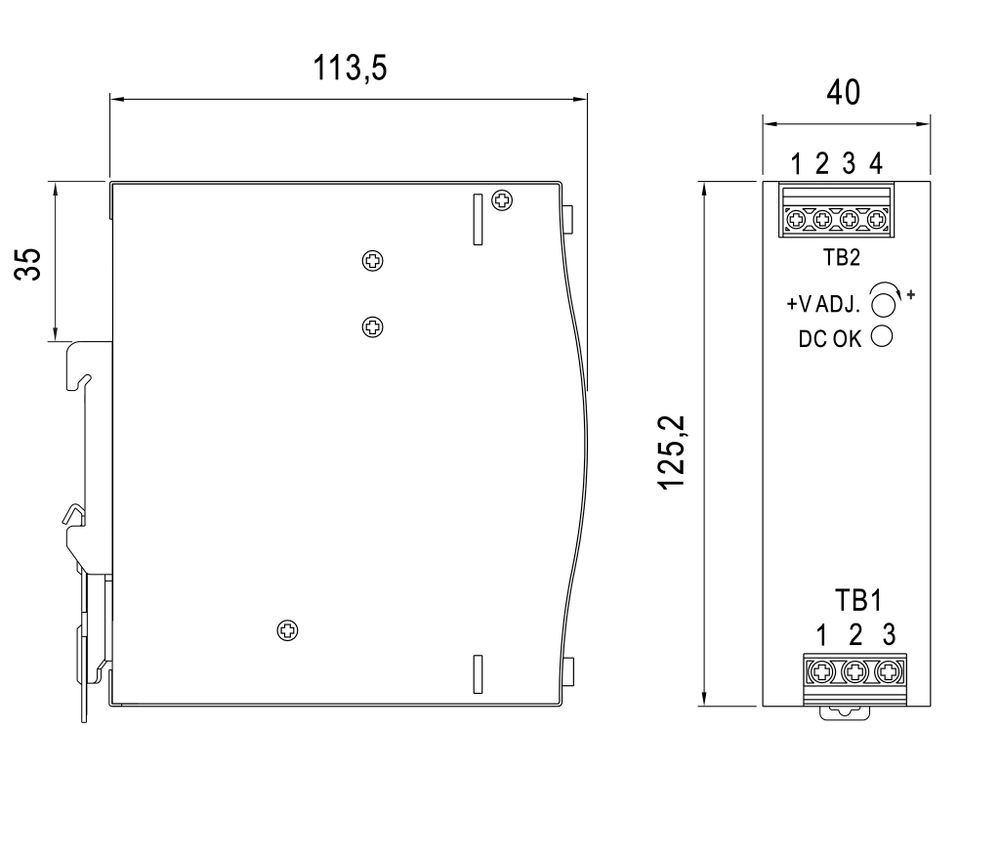 Источник питания NDR-100-24, на выходе 24 В DC, 4.1 А, 100 Вт. Входное  85-264 В AC (120-370 В DC)