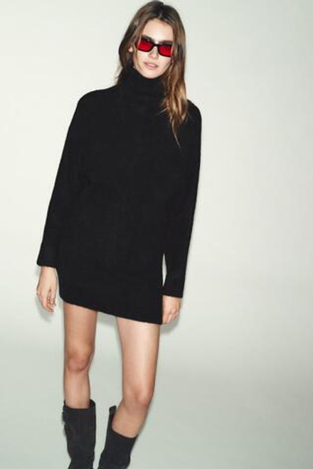 ZARA КОРОТКОЕ МЯГКОЕ ТРИКОТАЖНОЕ ПЛАТЬЕ, ЧЕРНЫЙ