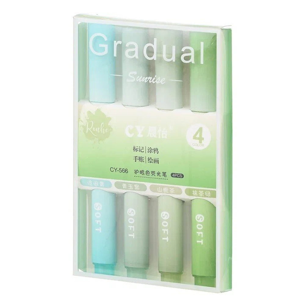 Маркер текстовыделитель Basir, серия "PASTEL", 4 цвета в зелёных оттенках