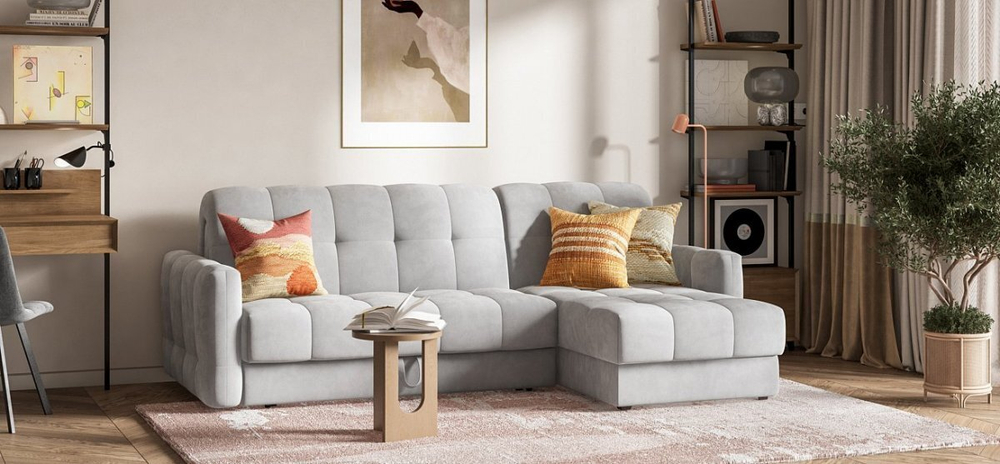 Угловой диван Босс Слип 160 Велюр Монолит сталь