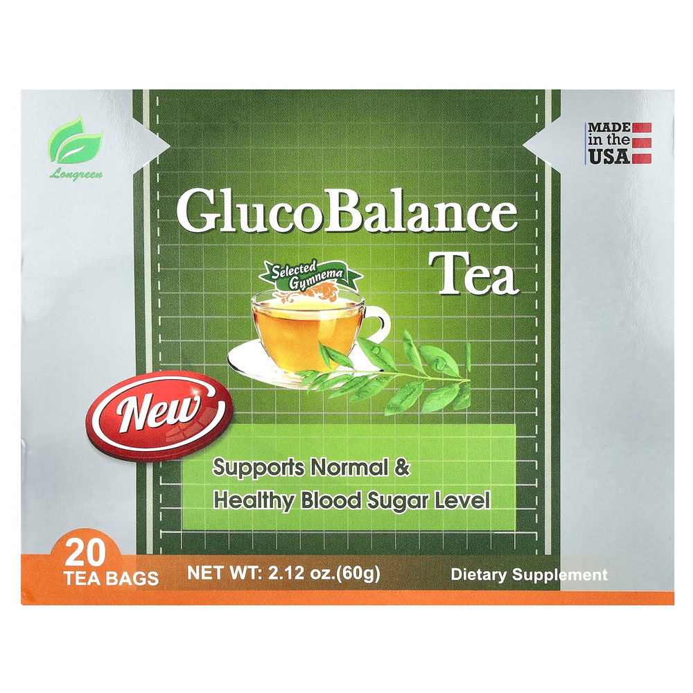 Longreen, GlucoBalance Tea, 20 чайных пакетиков, 60 г (2,12 унции)