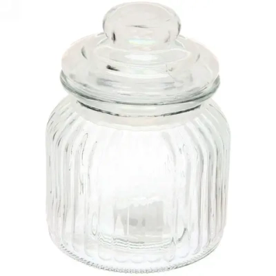 Банка для продуктов стеклянная 1100 мл с крышкой полоски