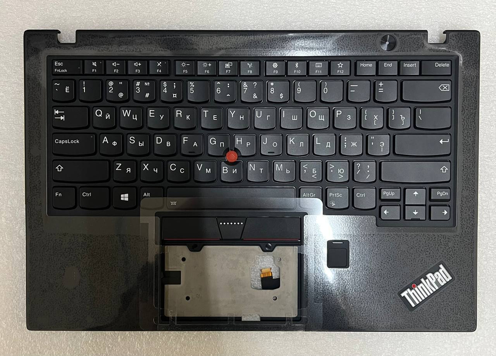 Верхняя панель с клавиатурой (топкейс) для ноутбука Lenovo ThinkPad X1 Carbon 5th Gen FingerPrint, черная, с подсветкой, раскладка - английская (01HY068)