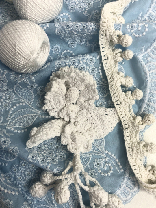 аппликация пришивная, х/б цветок с бубонами, белая