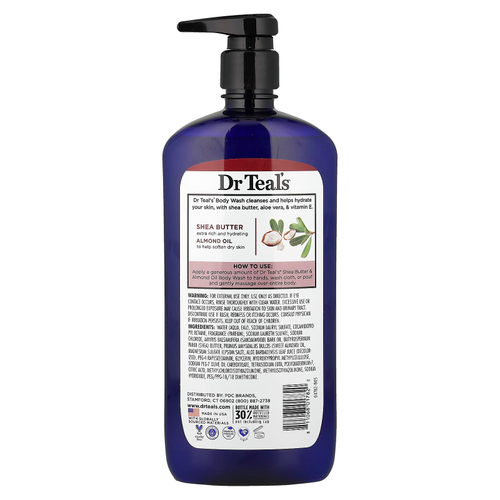 Dr. Teal's, гель для душа с чистой английской солью, маслом ши, миндальным маслом и эфирными маслами, 710 мл (24 жидк. унции)