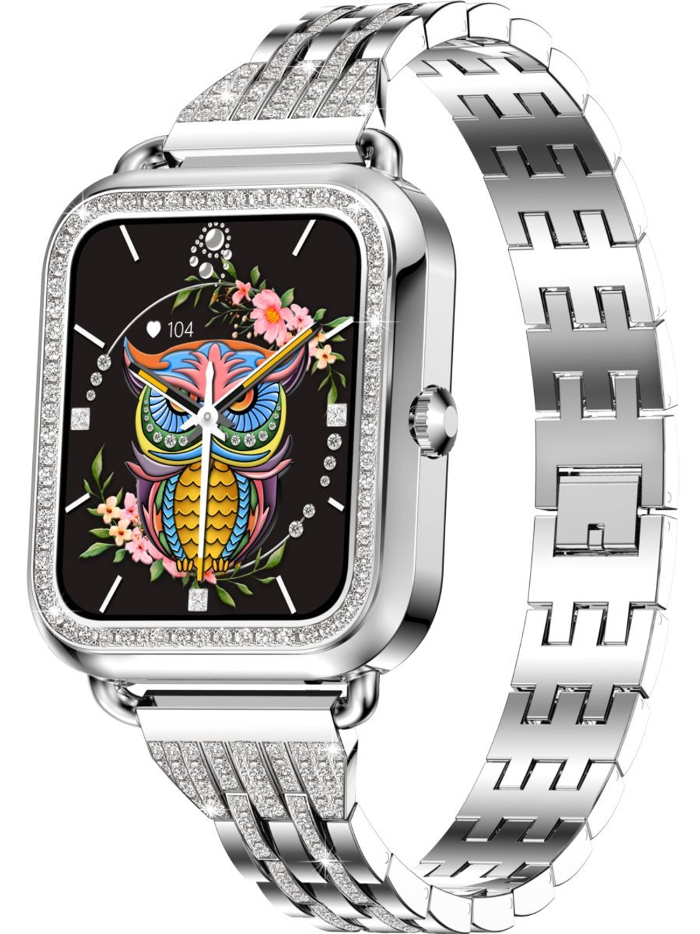 Смарт часы PARASMART Asteria i68 (блочный браслет со стразами, серебристый)