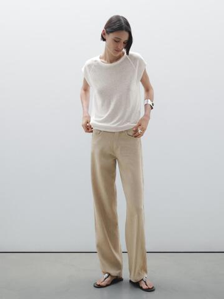 Massimo Dutti Брюки прямого кроя из смесового льна, песочный