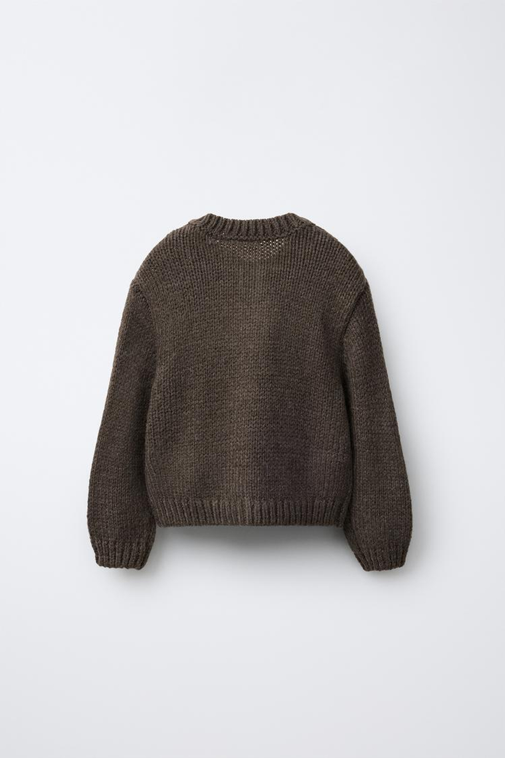 ZARA ВЯЗАНЫЙ КАРДИГАН С КРУЖЕВОМ, СЕРОВАТО-КОРИЧНЕВЫЙ