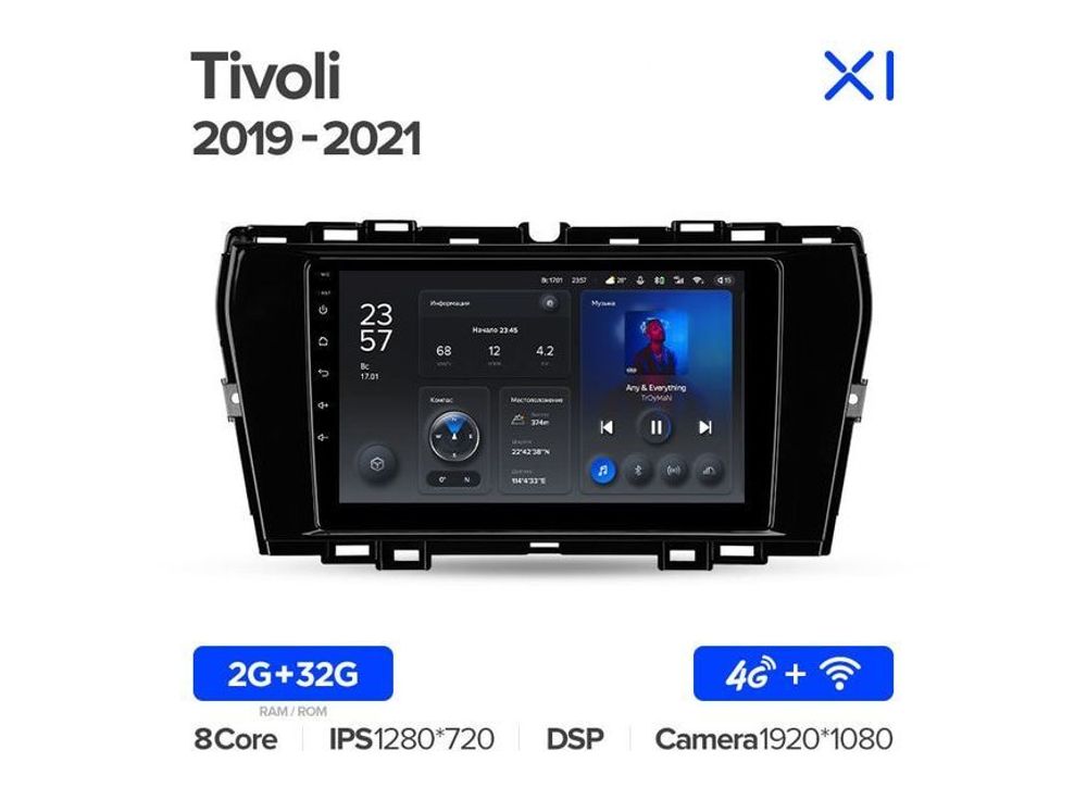 Магнитола Teyes X1 2-32 Wi-Fi + 4G SsangYong Tivoli 2019 — 2021 9.0&quot;