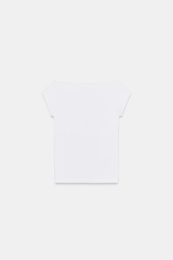 ZARA ФУТБОЛКА С ВЫРЕЗОМ ЛОДОЧКОЙ, БЕЛЫЙ