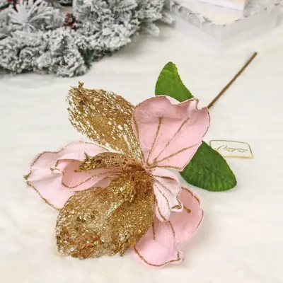 Украшение новогоднее «Пуансеттия - Рожедественская красавица» 23 см, Розовый/Золото