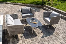 "Монако" лаунж-зона 4-местная из роупа со столом "Верона" (серый гранит), каркас светло-серый, роуп светло-серый