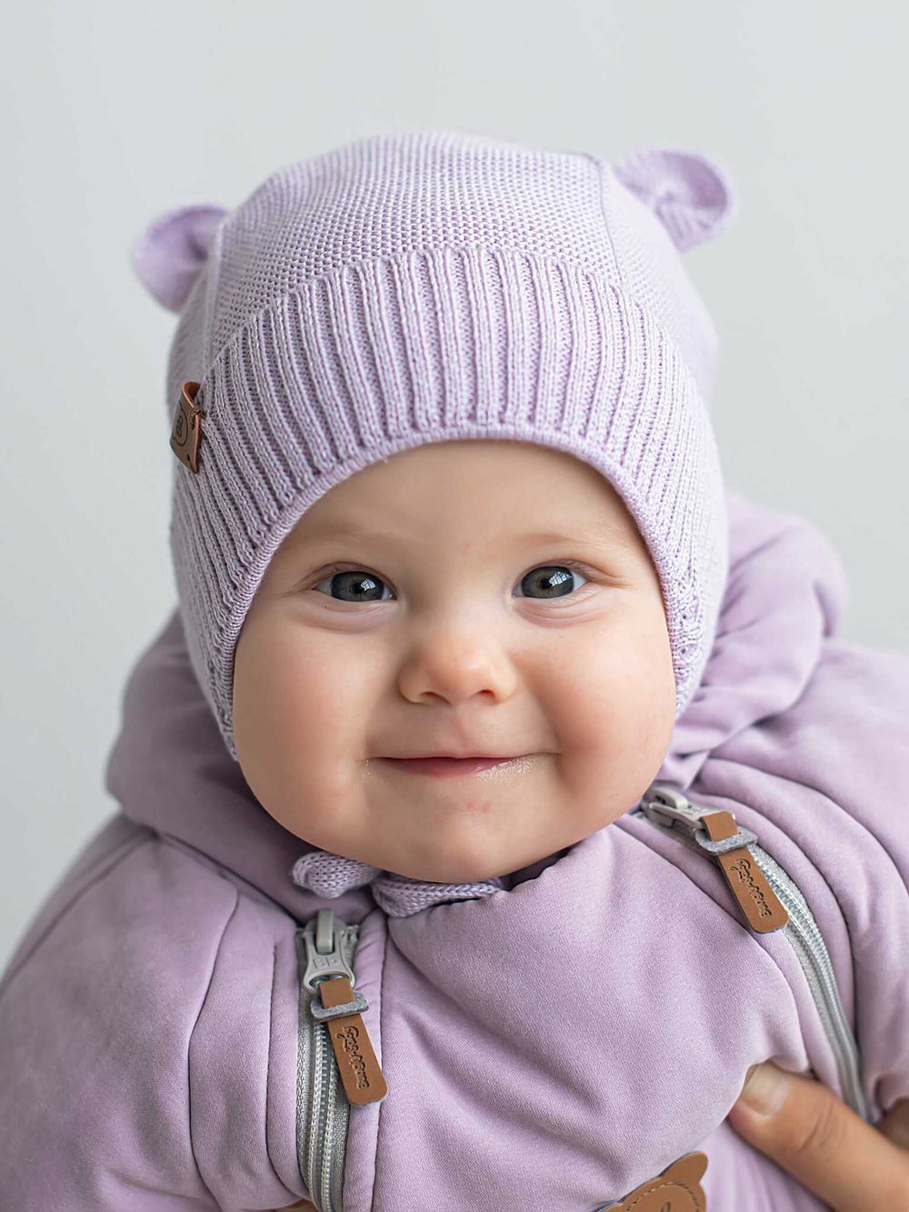 Шапка хлопковая на подкладе "Лаванда" на завязках 0+