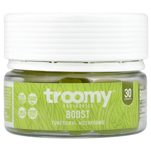 Troomy Nootropics, Boost, функциональные жевательные таблетки с грибами, лимон и лайм, 30 жевательных таблеток