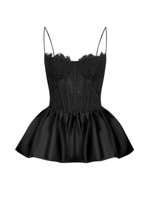 Топ-бюстье из кружева с баской из шелка