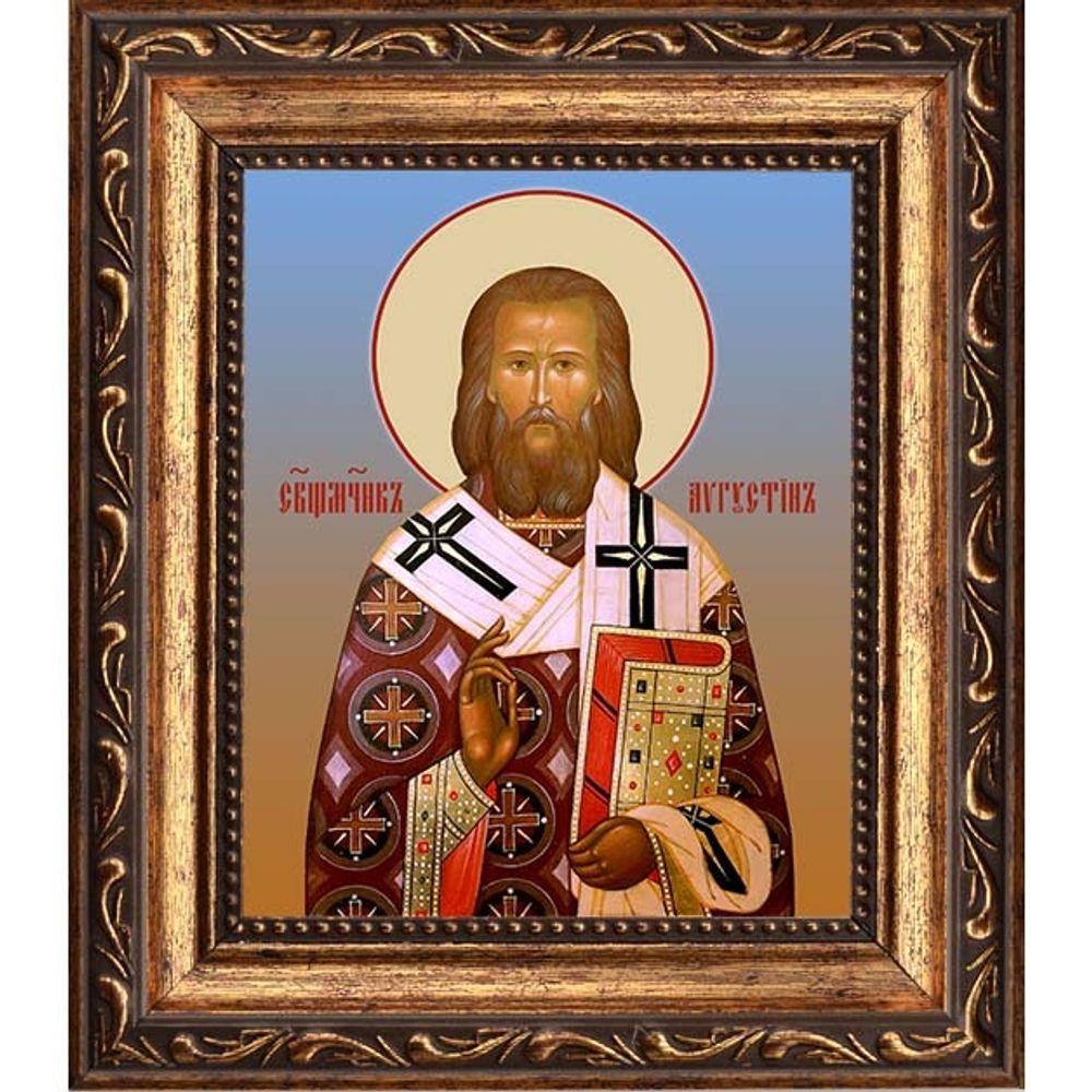 Августин (Беляев) священномученик, архиепископ Калужский. Икона на холсте. В раме 10 х 12 см.