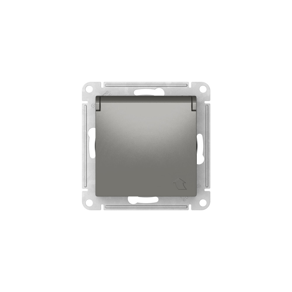 ATLASDESIGN РОЗЕТКА с заземл. со шторк. с крышкой,16А,IP20,мех., быстрозажим. клем., СТАЛЬ