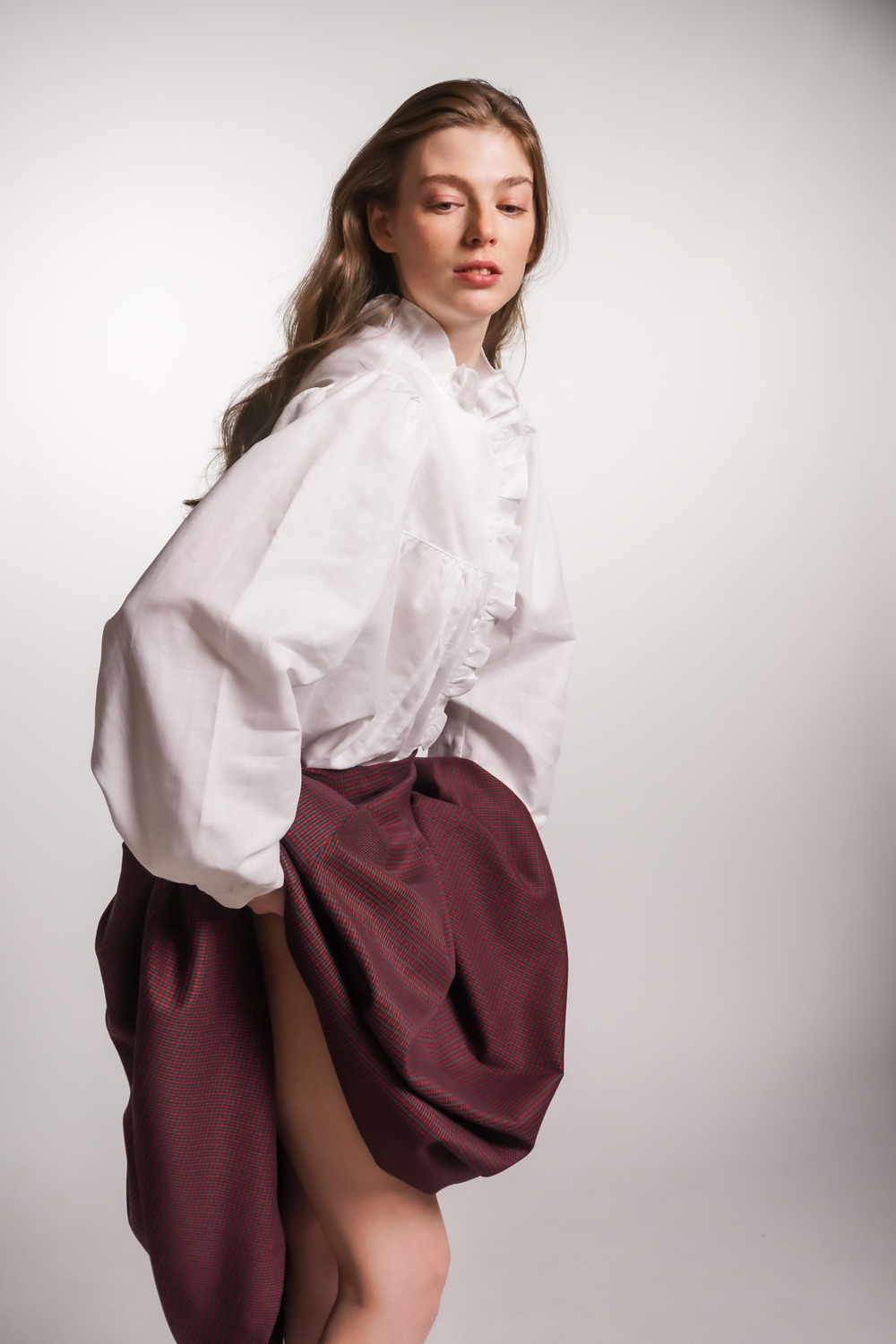 Юбка-колокол, красно-зеленая мелкая клетка