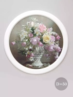 Картина на холсте в круглой деревянной раме 50 см