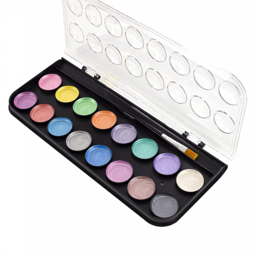 Акварель Yalong меловая 16 цветов, перламутровая, с кистью, пластик. упаковка, "Rio"