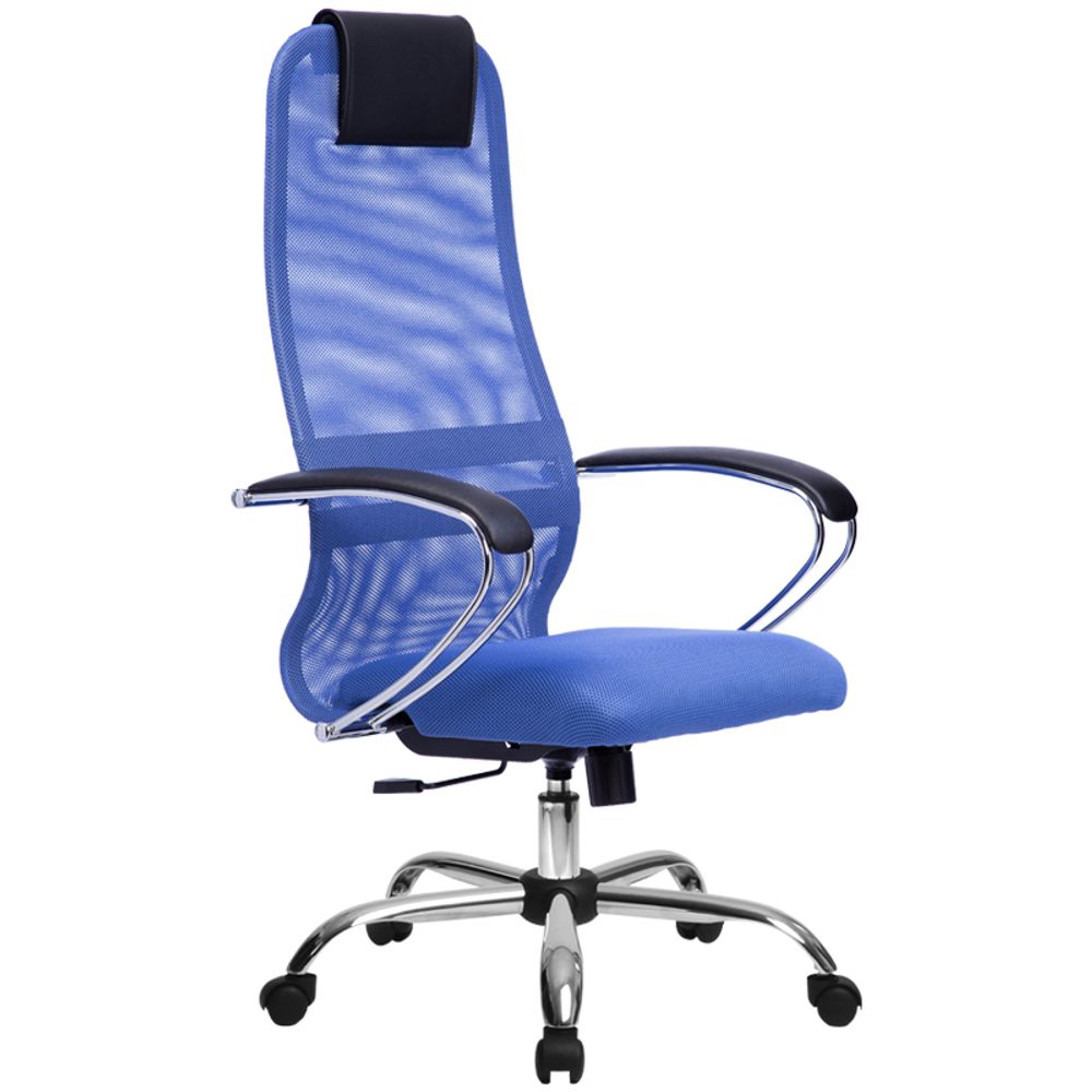 Кресло руководителя Метта SU-BK-8 CH, ткань-сетка синяя №23, спинка-сетка, топ-ган (101/003, 131/003)