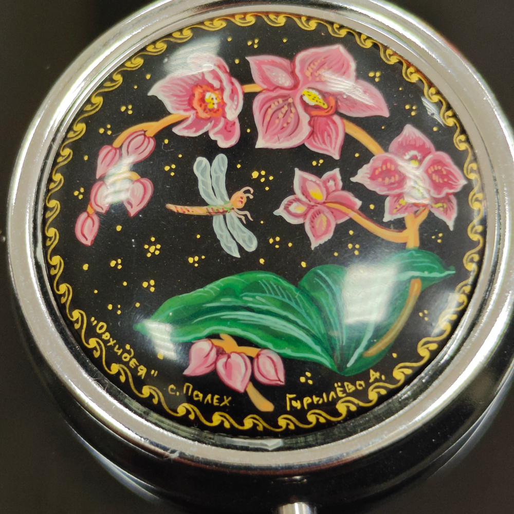 Сувенирный контейнер для хранения мелочей с ручной росписью Палех "Орхидея"