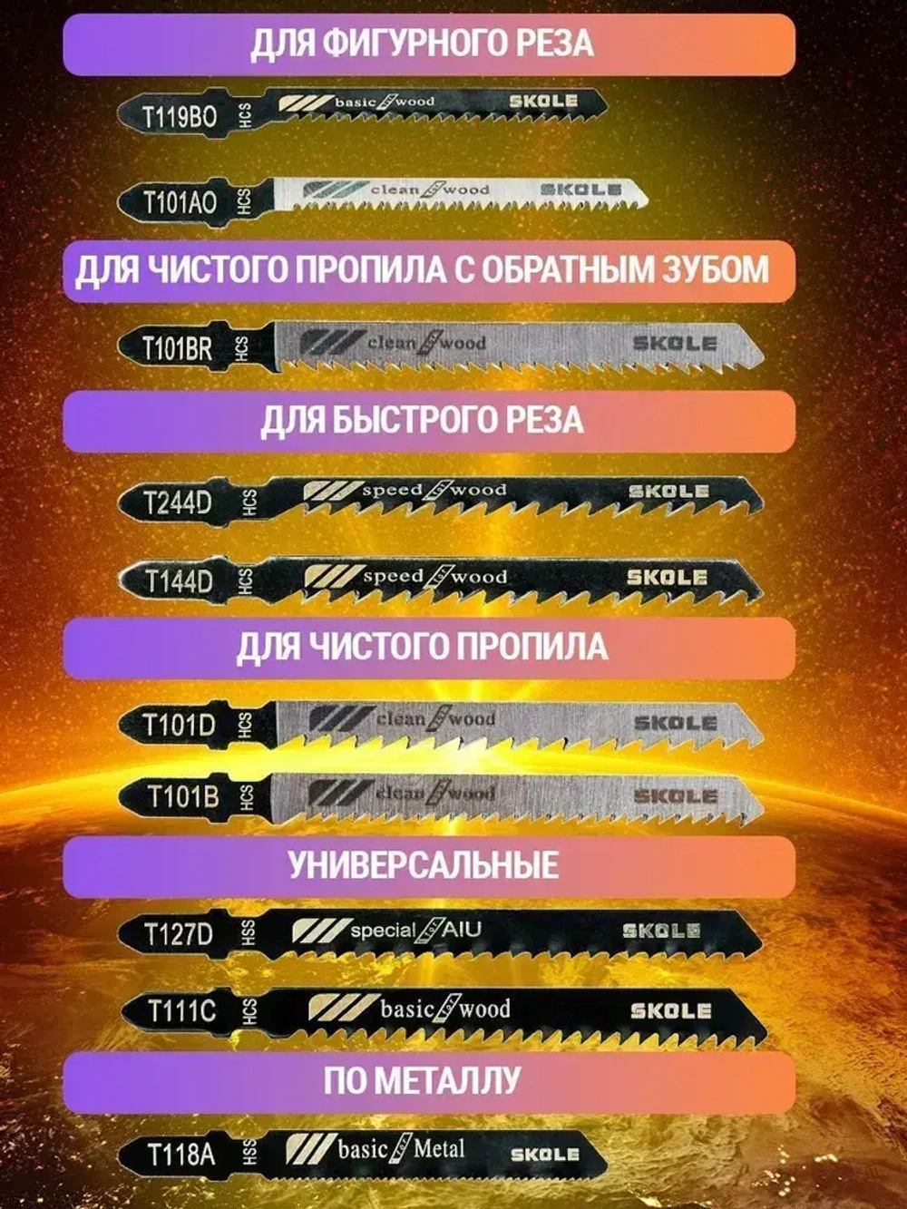 Пилки по дереву и металлу для электролобзика набор 10шт AIDELIFE