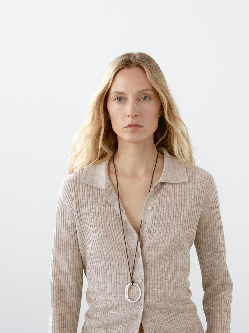 Massimo Dutti Кардиган из смесового льна с меланжевым узором, серый