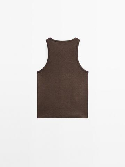 Massimo Dutti Топ с круглым вырезом и блестящей отделкой, коричневый