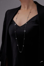 Сотуар длинная графитовая нить с прозрачными кристаллами Bezel