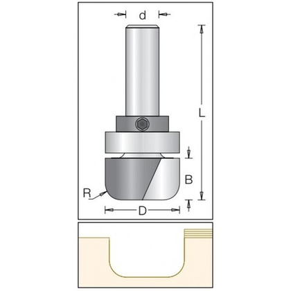 Фреза радиусная с плоским дном и подшипником Dimar 1062699 D28,6x16 L67