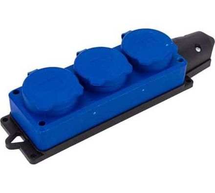 Колодка "UNIVersal" 3-х местная однофазная с заглушками "Компакт" с/з каучук 16А 250В IP44 цвет сини