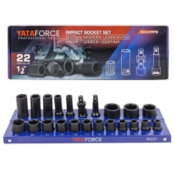 Головки ударные 1/2'', набор 22 пр. (6-гр.) YATAFORCE YF-50221MPB
