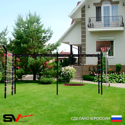 Уличная шведская стенка Sv Sport рукоход х 2 с комплектом турник прямой У52255К (Турник/Гнездо 80см/Щит баскет/Кронш бокс/Канат/кольца/лестница/Сетка)