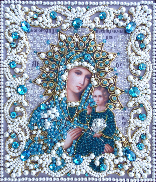 ЖС-11-ЗГ Набор для вышивания хрустальными камнями Богородица Неувядаемый цвет (голубой)
