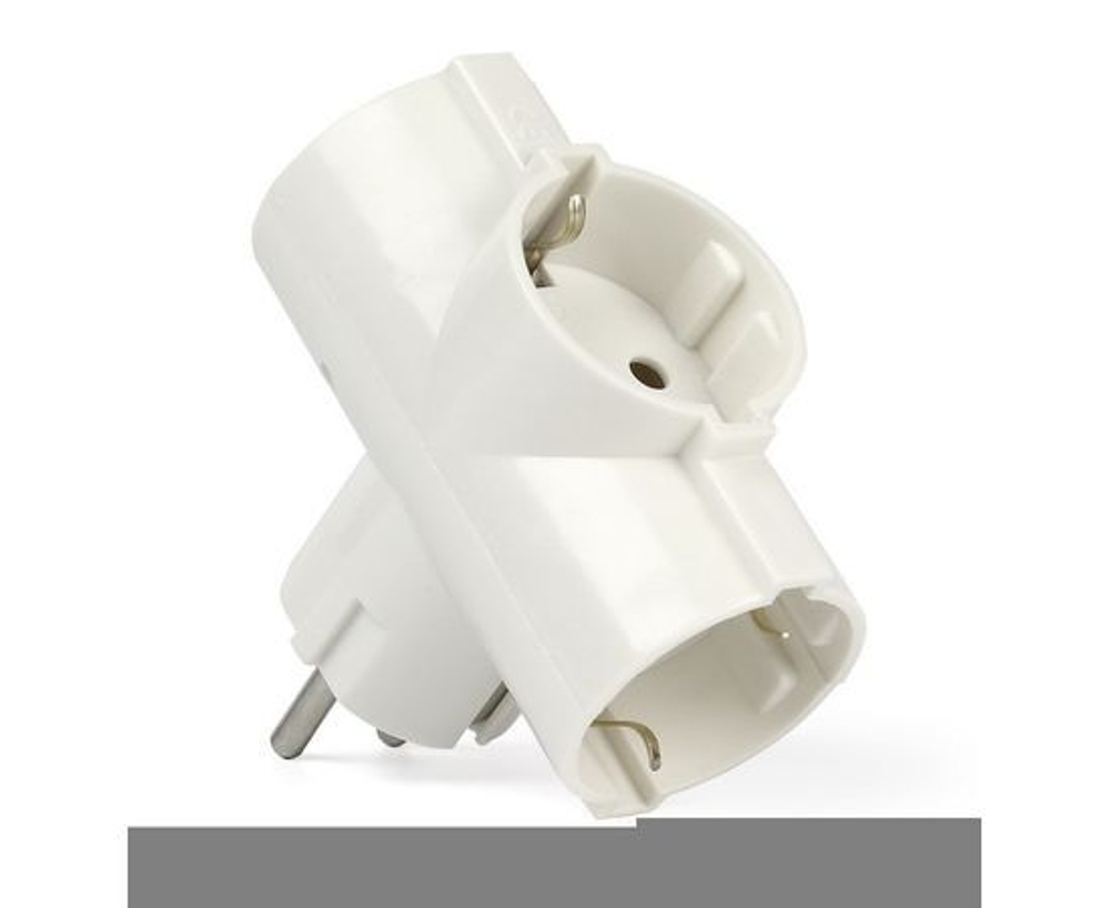 Разветвитель электрический (тройник) SmartBuy 3 розетки, 16А, АБС-пластик, Т-образный, с заземлением, белый SBE-16-A03-3z