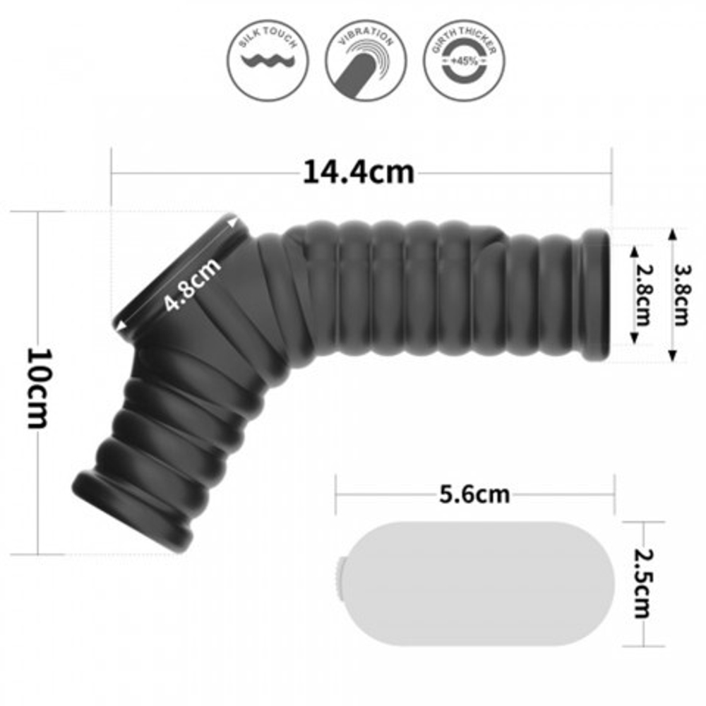 Насадка на пенис с рукавом для мошонки Lovetoy Knights Ring Wave с вибрацией черная