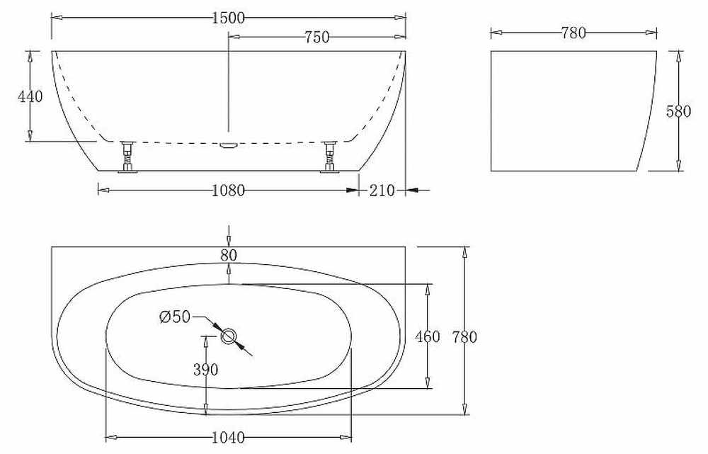 Акриловая ванна BelBagno 150x78 BB83-1500-W0 без гидромассажа
