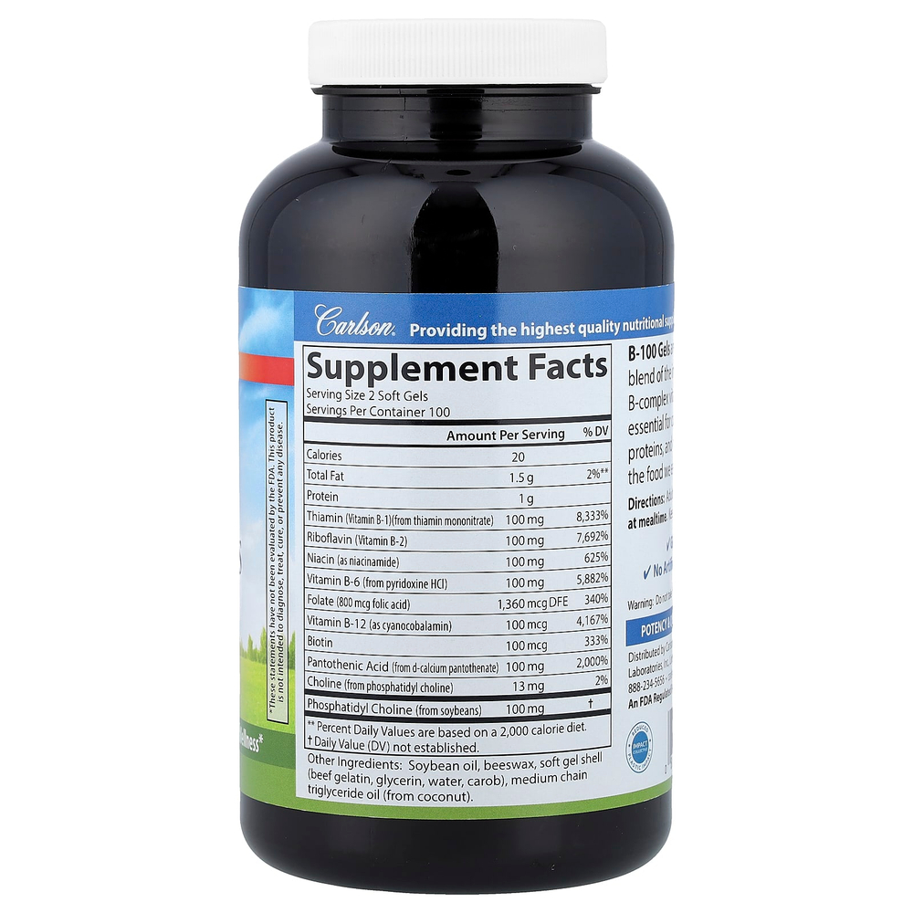 Carlson, витамин B-100 в капсулах, 200 капсул