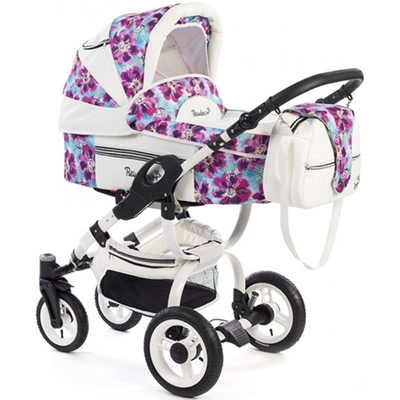 Детская коляска Reindeer City Lily 2 в 1, эко-кожа с конвертом (Белый/розовый)