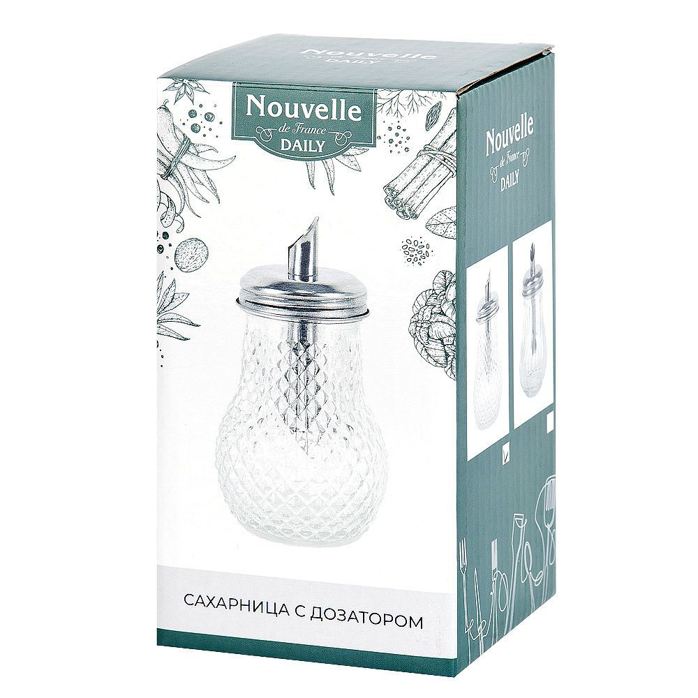 Сахарница с дозатором d=8см h=14см v=280мл (стекло/металл) (подарочная упаковка)
