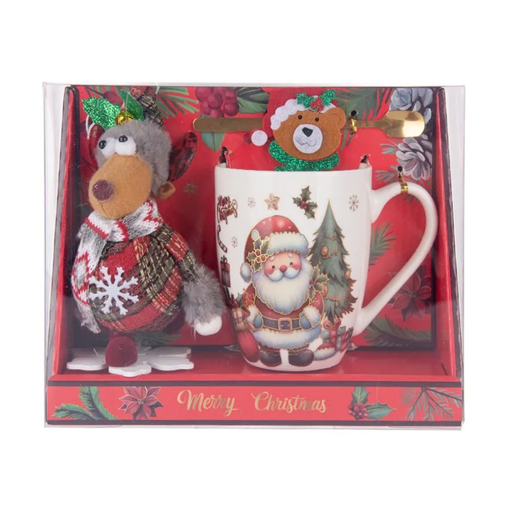 кружка + игрушка + ложка новогодняя набор (белый)