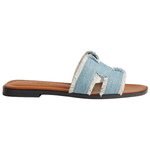 Hermes comfortable and simple one-word slippers women's blue, H241060Z CB