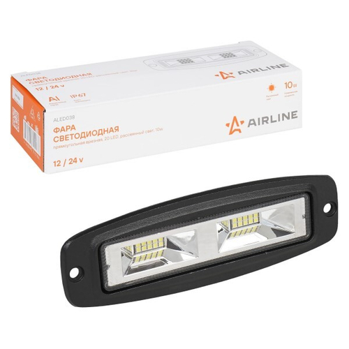Фара светодиодная дополнительная 8 LED 16W 12-24V (прямоугольная) 186*60*36 врезная, рассеянный свет (AIRLINE)