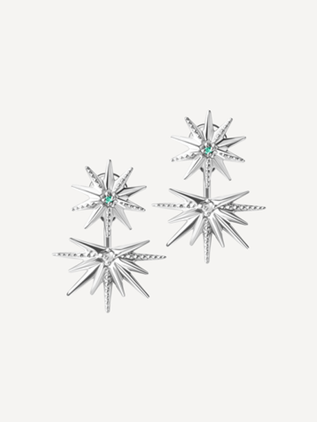 Серьги-джекеты из серебра со вставками из выращенных турмалина параиба и бриллианта