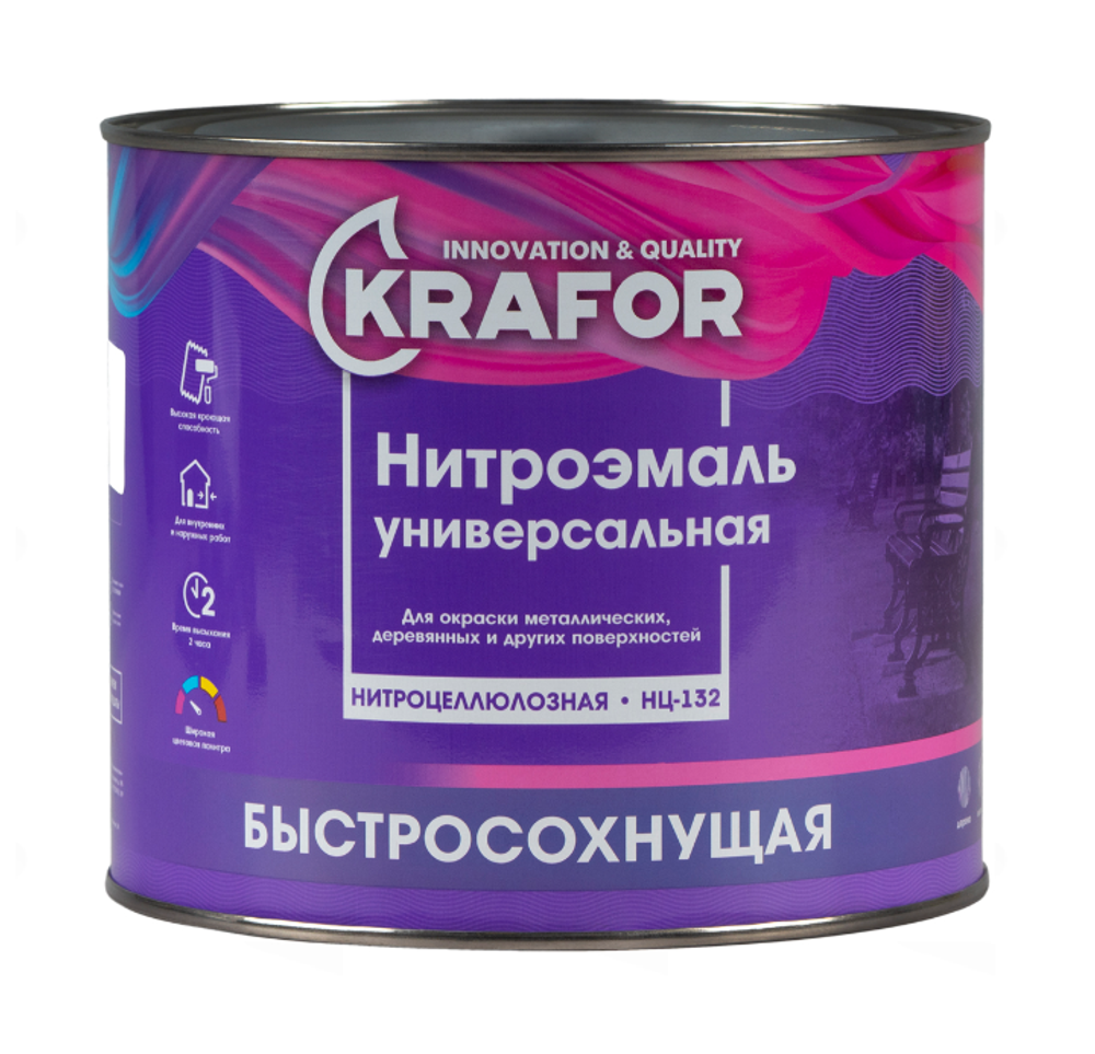 Нитроэмаль НЦ-132 быстросохнущая Krafor, глянцевая