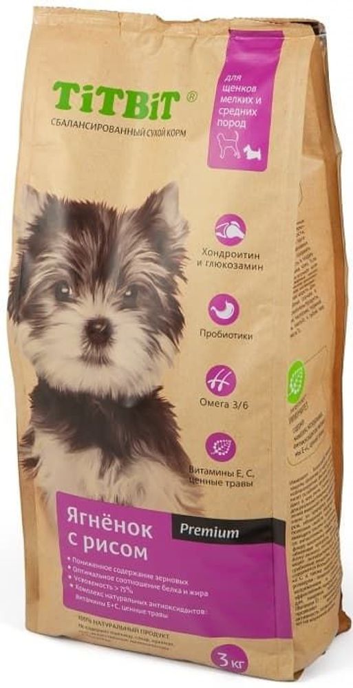 TITBIT Корм сухой 3кг для щенков мелких и средних пород ягненок с рисом TITBIT Корм сухой 3кг для щенков мелких и средних пород ягненок с рисом