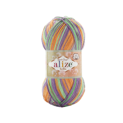 Белла батик (Bella вatik) пряжа Alize 100%хлопок 5х100г/360м (8098 зеленый-фиолетовый-св.терракот)